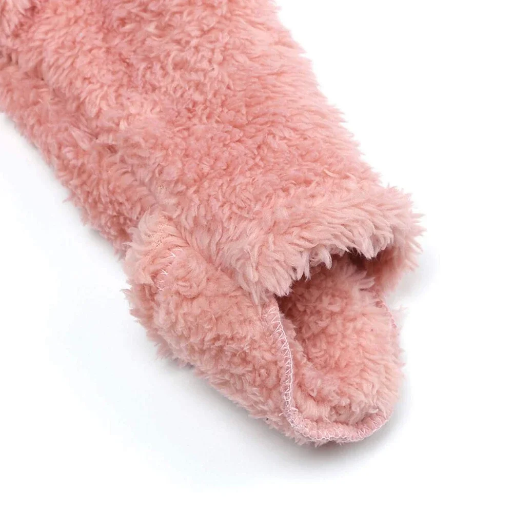 Warm Newborn Pink Baby Snowsuit Cotton Fleece Hooded Romper Bear Pattern 0-3M